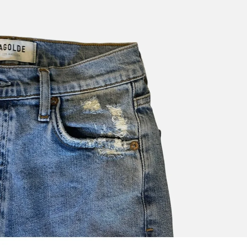 Agolde Nico Distressed Raw Hem Button Fly Medium Wash Ankle Jeans Women's 25